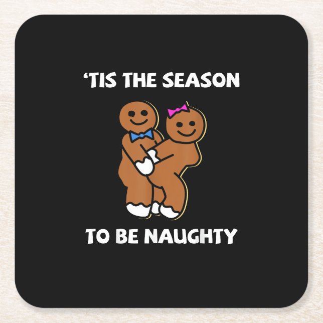 Porta-copo De Papel Quadrado Tis The Season To Naughty Gingerbread Couple Chris (Frente)