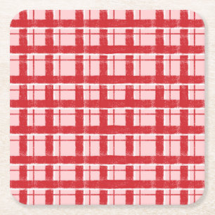 Porta-copo De Papel Quadrado Título  Padrão Xadrez Texturizado Rosa e Vermelho 