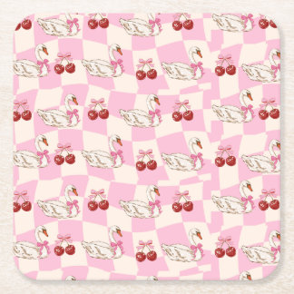 Porta-copo De Papel Quadrado Toalha de Papel Quadrada Cisne Coquette e Cereja