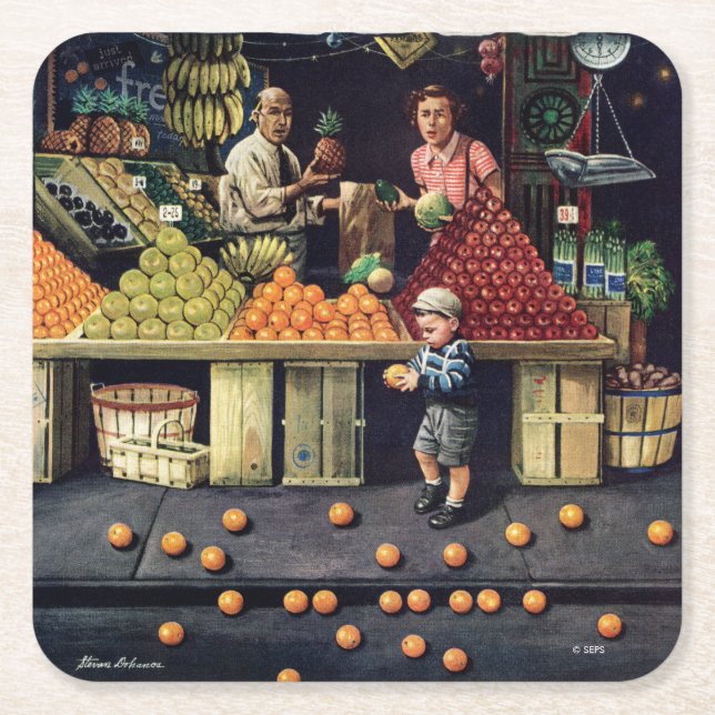 Porta-copo De Papel Quadrado Toddler e Laranjas (Frente)