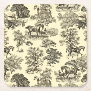 Porta-copo De Papel Quadrado Toile Elegante Beige Rustic Horses