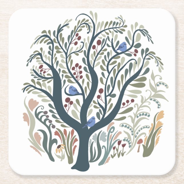 Porta-copo De Papel Quadrado Tons da Floresta de Arte Folical Whimsical (Frente)