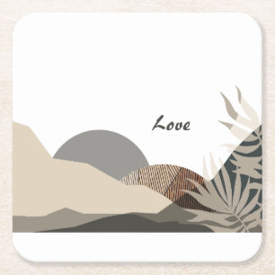 Porta-copo De Papel Quadrado Tons de Terra Minimalistas Boho "Amor" 