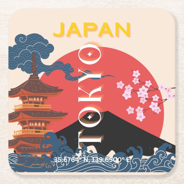 Porta-copo De Papel Quadrado Tóquio Japão Viagem Art, Retro-Viagem Art (Frente)