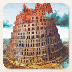 Porta-copo De Papel Quadrado Torre de Babel, Pieter Bruegel, o Velho