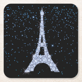 Porta-copo De Papel Quadrado Torre Eiffel com bisel azul