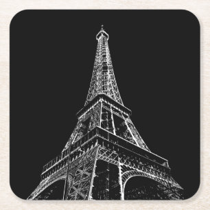 Porta-copo De Papel Quadrado Torre Eiffel Preto Branco Paris Viagem Vintage 