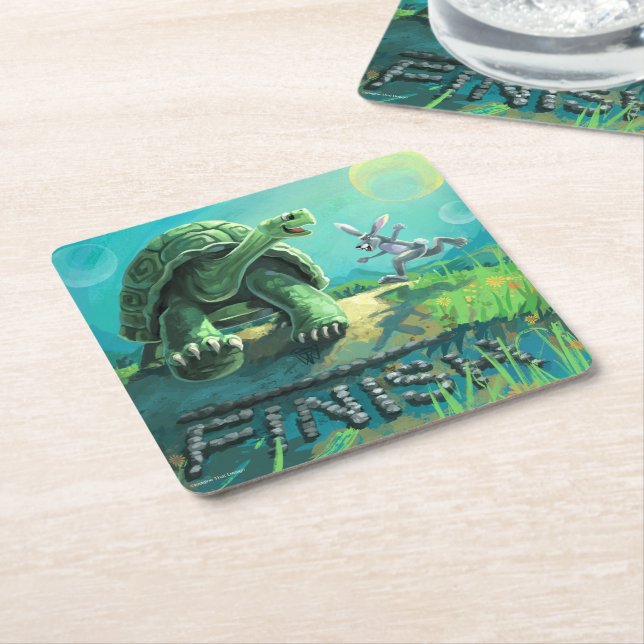 Porta-copo De Papel Quadrado Tortoise e a arte da lebre (Inclinado)