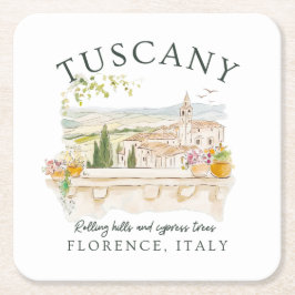 Porta-copo De Papel Quadrado Toscana Itália - Florença Colinas e Cypress Trees