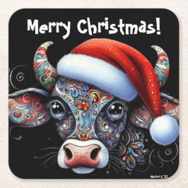 Porta-copo De Papel Quadrado Touro de Vaca de Natal com Chapéu Foliar Mexicano 