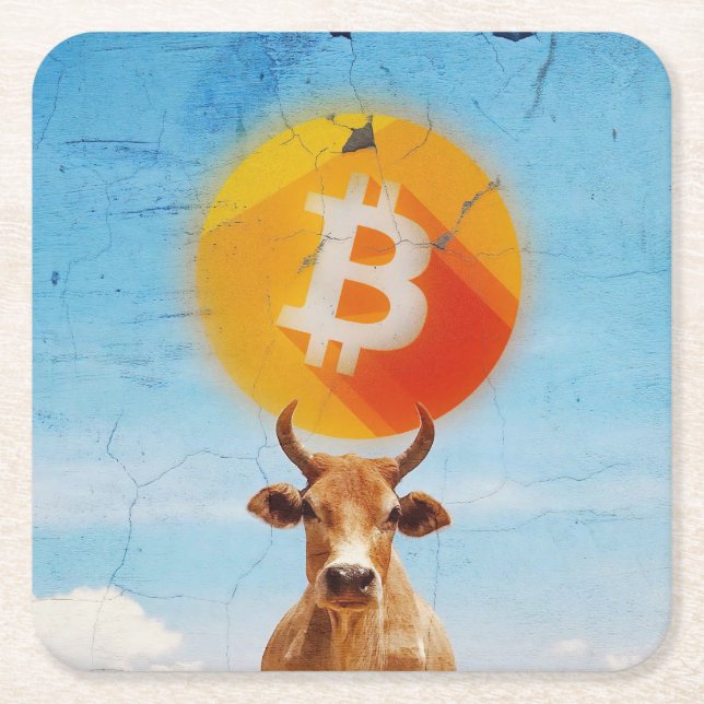Porta-copo De Papel Quadrado Touro Resiliente Bitcoin (Frente)