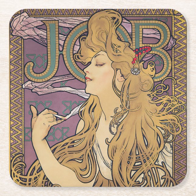 Porta-copo De Papel Quadrado Trabalho (1896) de Alphonse Mucha (Frente)
