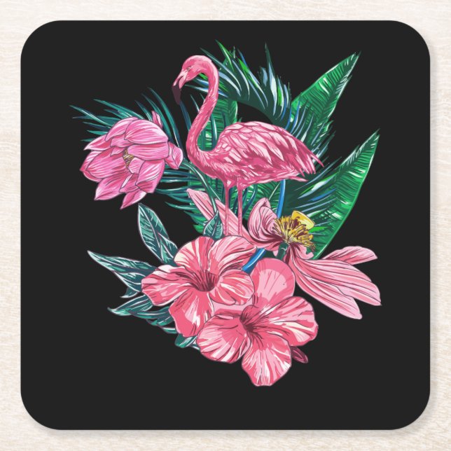 Porta-copo De Papel Quadrado Trabalho de arte de Aquarela Flamingo Rosa (Frente)