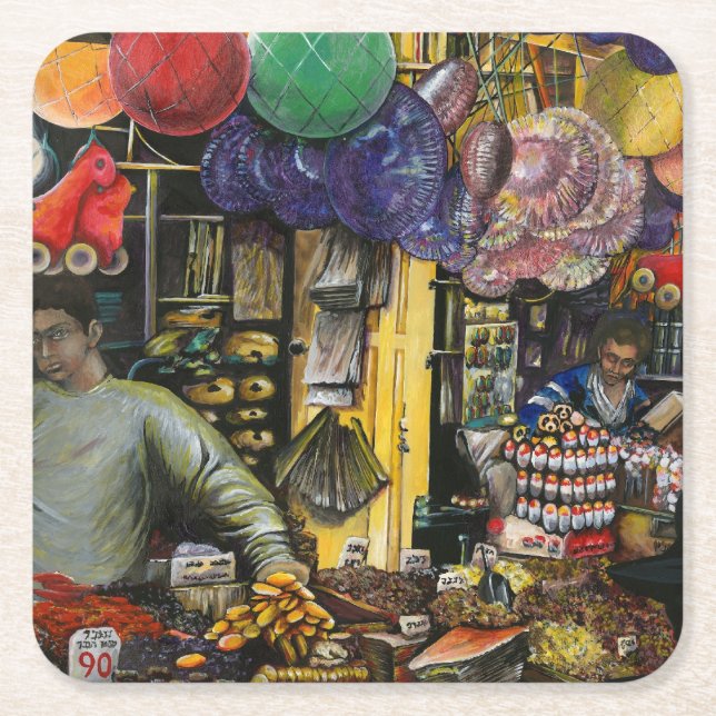 Porta-copo De Papel Quadrado Tradições do Comércio Antigo, Jerusalém (Frente)