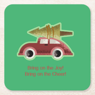 Porta-copo De Papel Quadrado Tragam a Joy! Tragam o Cheer! Vintage Auto