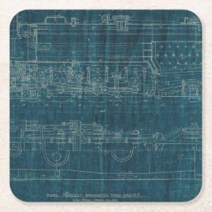 Porta-copo De Papel Quadrado Train Blueprint I