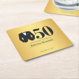 Porta-copo De Papel Quadrado Traje Elegante Masculino Preto Dourado Aniversário