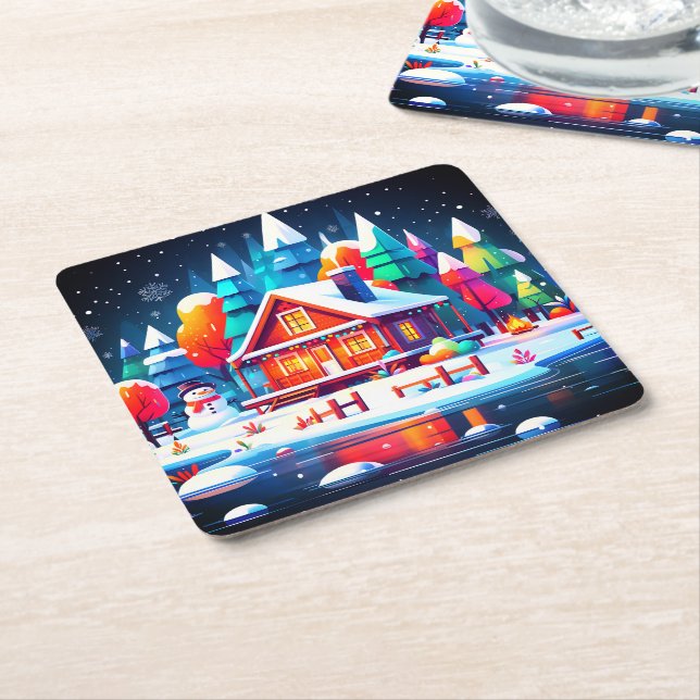 Porta-copo De Papel Quadrado Tranquilo Natal (Inclinado)