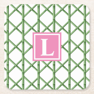 Porta-copo De Papel Quadrado Trellis de Bambu Verde Préppy Monograma