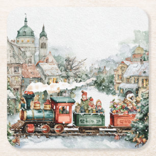 Porta-copo De Papel Quadrado Trem de Natal
