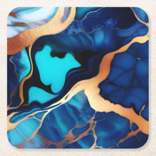 Porta-copo De Papel Quadrado Trendy Blue Dourado mármore azul amarelo