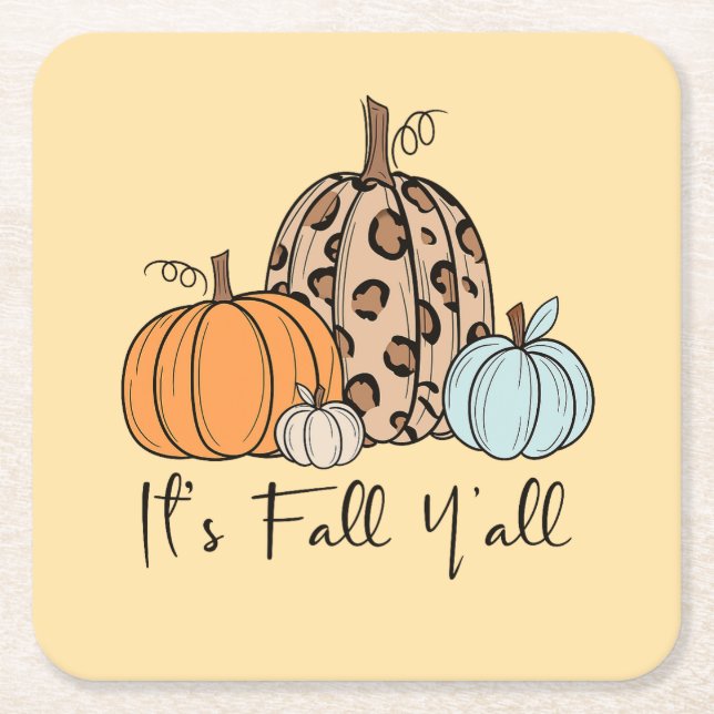 Porta-copo De Papel Quadrado Trendy Fall Pumpkin | "É Queda Y'all" Cotação (Frente)