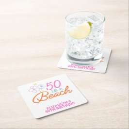 Porta-copo De Papel Quadrado Trendy Hand Desenhou 50th Beach Birthday