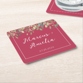 Porta-copo De Papel Quadrado Trendy Magenta e Eucalyptus Wedding