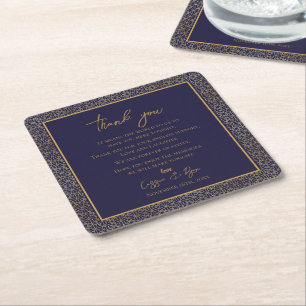 Porta-copo De Papel Quadrado Trendy Marinho Dourado Casamento Obrigado Mensagem