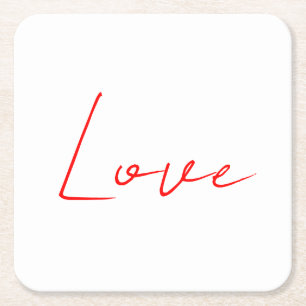 Porta-copo De Papel Quadrado Trendy White Red Love Nome da Manuscrito
