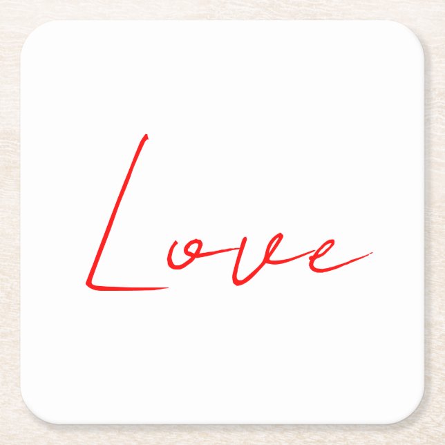 Porta-copo De Papel Quadrado Trendy White Red Love Nome da Manuscrito (Frente)
