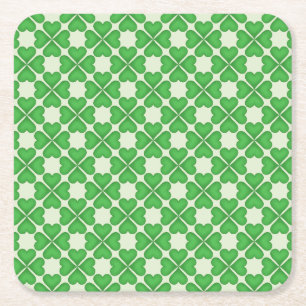 Porta-copo De Papel Quadrado Trevo de quatro folhas verde padrão Corações