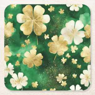 Porta-copo De Papel Quadrado Trevo do Dia de São Patrício Verde e Dourado