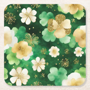 Porta-copo De Papel Quadrado Trevo do Dia de São Patrício Verde e Dourado
