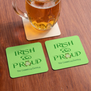 Porta-copo De Papel Quadrado Trevo irlandês e orgulhoso personalizado