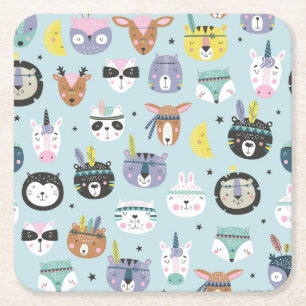 Porta-copo De Papel Quadrado Tribal Cute Animal: Padrão Boho