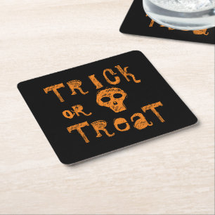 Porta-copo De Papel Quadrado Trick or Treat Grunge Laranja Halloween Caveira