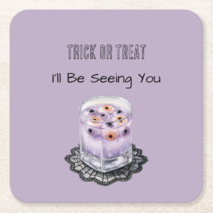 Porta-copo De Papel Quadrado Trick or Treat Vidro Roxo de Olhos de Halloween