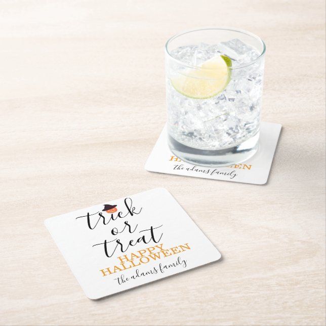 Porta-copo De Papel Quadrado Trick ou Tratar Halloween de Script Moderno (Insitu)