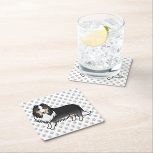Porta-copo De Papel Quadrado Tricolor Collie Cute Cartoon Cão e Patas