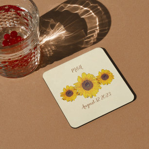 Porta-copo De Papel Quadrado trío de girassóis personalizado - casamento no cel