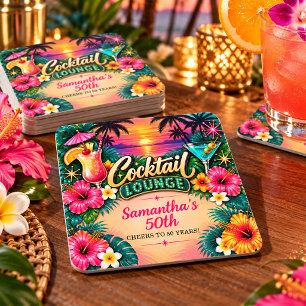 Porta-copo De Papel Quadrado Tropical Cocktail Lounge 50º Aniversário