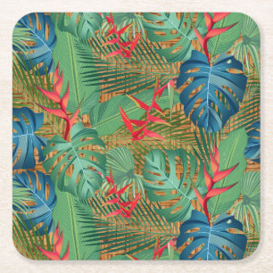 Porta-copo De Papel Quadrado Tropical Floral no Wicker Impressão