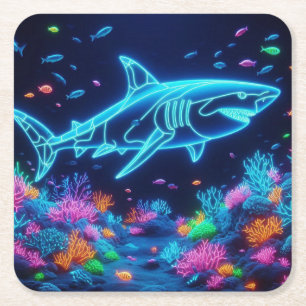 Porta-copo De Papel Quadrado Tubarão-neon colorido da costa/praia