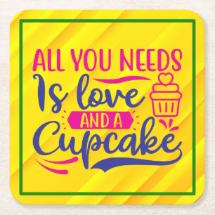 Porta-copo De Papel Quadrado Tudo o que você precisa é Amor e Cupcake-67518