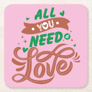Porta-copo De Papel Quadrado Tudo que você precisa é de amor