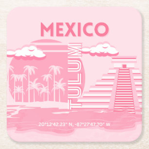 Porta-copo De Papel Quadrado Túlio, México, Viagem, Arte Rosa