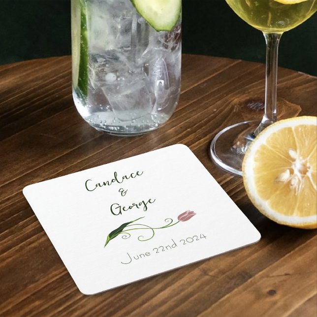 Porta-copo De Papel Quadrado Tulip Floral Rosa (Criador carregado)