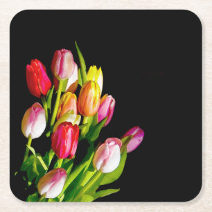 Porta-copo De Papel Quadrado Tulip Painting - Arte Flor Original