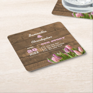 Porta-copo De Papel Quadrado Tulipas & casamento personalizado Pastel de